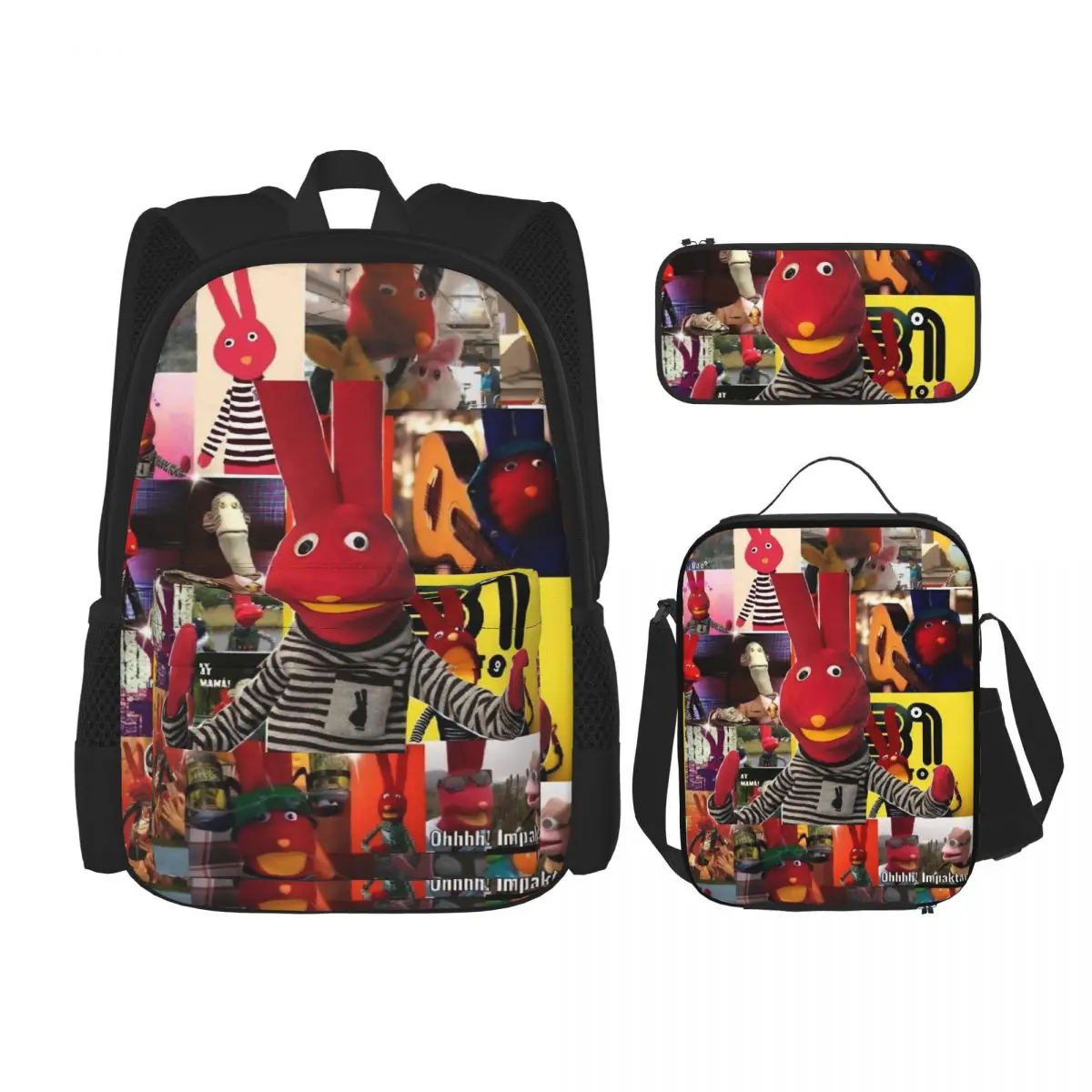 3pecs/set 31 Minutos Red Rabbit Backpack for Student Juan Carlos Bodoque High School Shoulder Bag Lunch bag Pencil Case