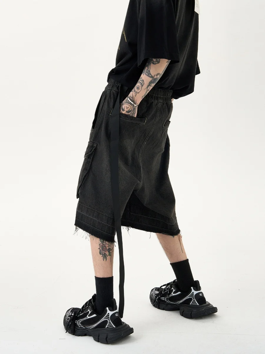 شورت جينز رجالي فضفاض بتصميم أمريكي عتيق بخمسة جيوب وساق مستقيمة للعمل والاستخدام اليومي