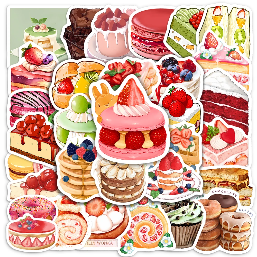Watercolor Dessert Cake Stickers Fruit Pie DIY Kids Toy Gift Decorative Decal for Scrapbook Laptop Luggage Bottles Waterproof