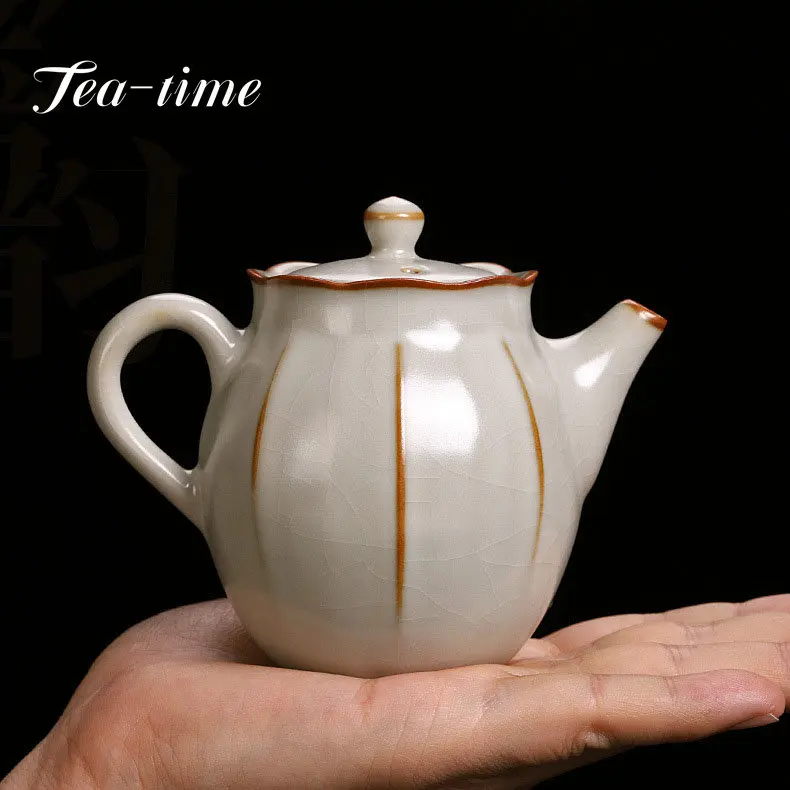 220ml Chinese Ru Kiln Bean Yellow Ceramic Teapots Handmade Gold Line Kettle Travel Portable Filter Tea Pot Can Raise Home Teaset