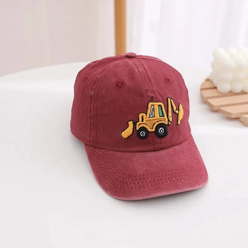 Children Excavator Embroidery Baseball Caps Washed Spring Summer Outdoor Adjustable Casual Hats Boy Girl Travel Sunscreen Hat