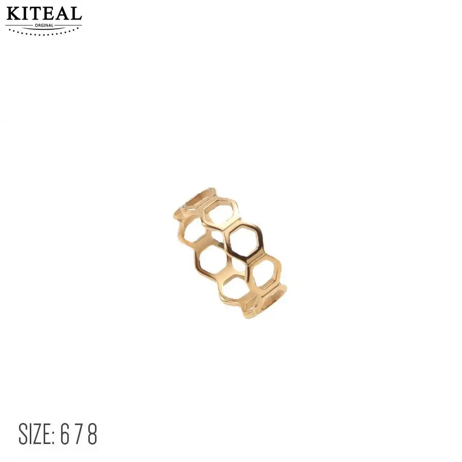 

KITEAL Hot selling Gold Plated Female Friend Joint Knuckle Rings honeycomb hollow hexagon men ring jewelry accessories