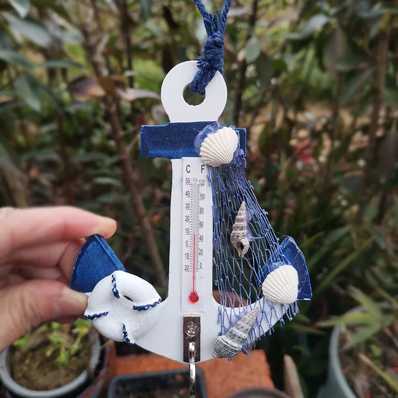 Mediterraner Stil Thermometer Anker Muschel Wand haken Wohnkultur hängende Ornamente Holz Handwerk Figur