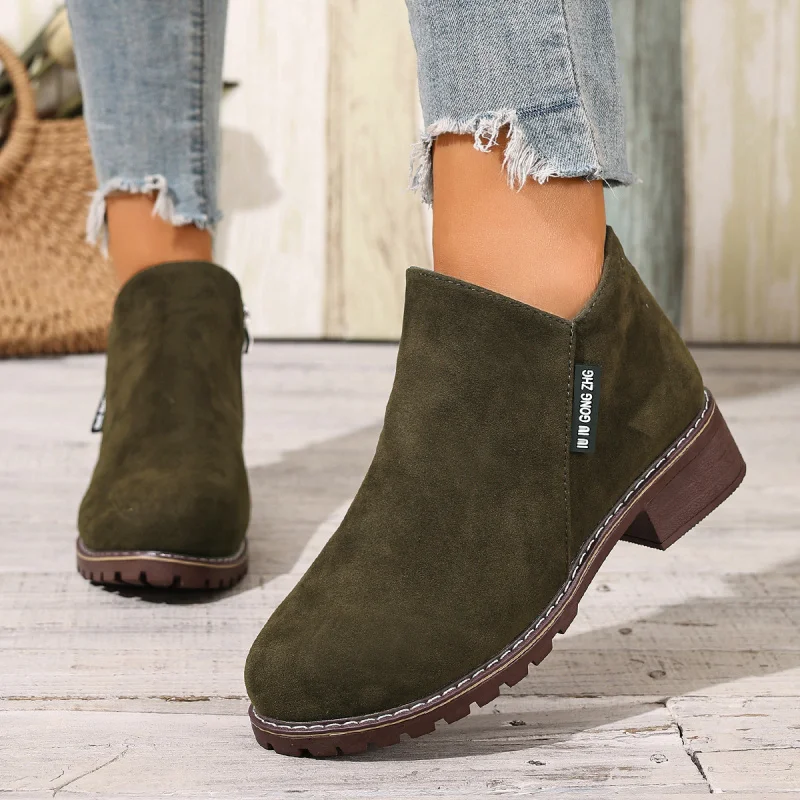 

Women's Boots Autumn Winter Style Suede Square Heel Korean Fashion Boots Women Versatile Casual Large Size Women Short Boots