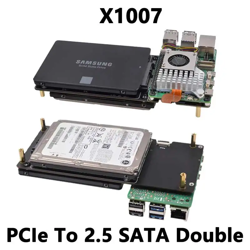 

X1007 Raspberry Pi 5 PCIe to Dual 2.5" SATA HDD/SSD Double-SATA (NOT BOOT From SATA/SSD