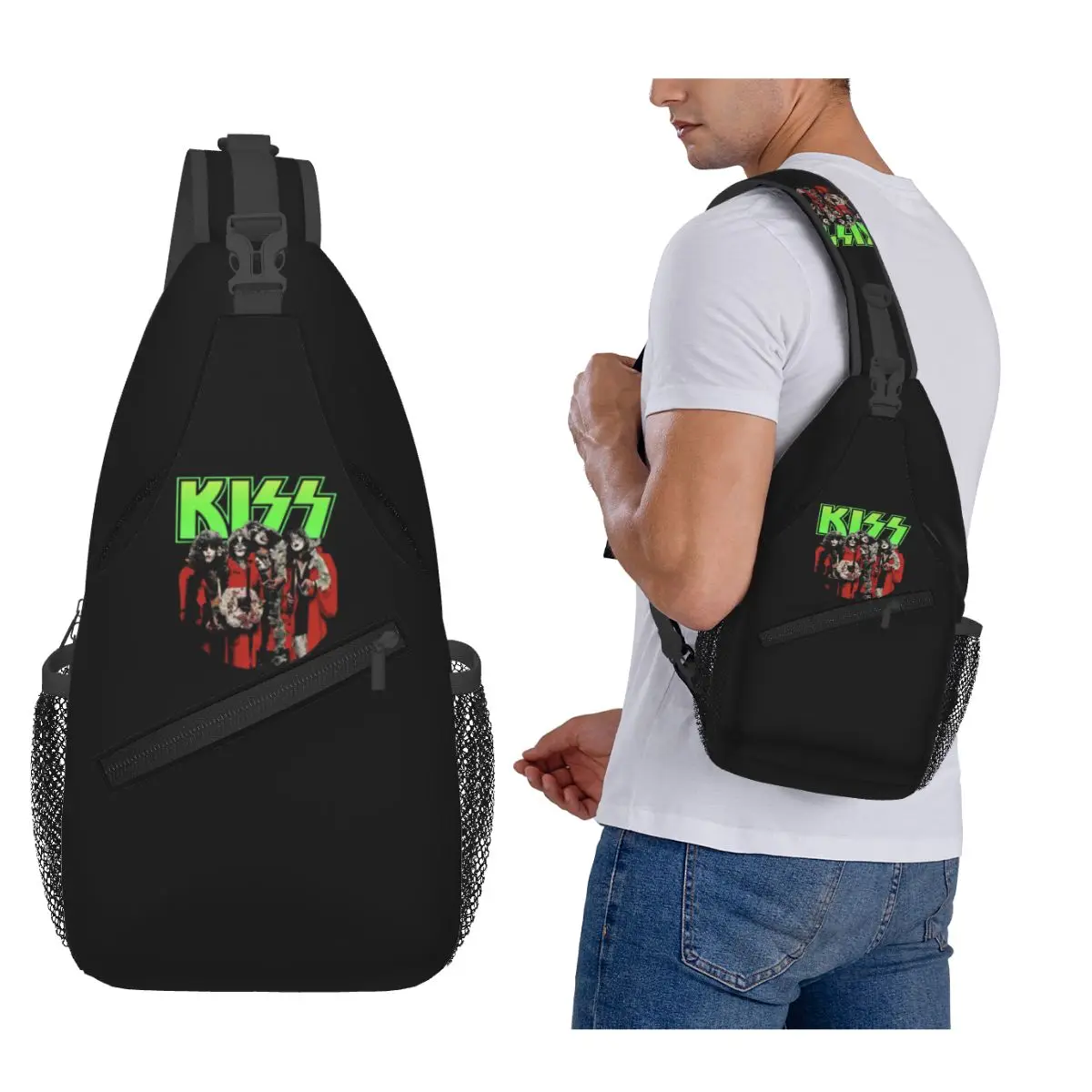 

Хеви-метал, рок-музыкальная группа, нагрудная сумка Kiss, мужской рюкзак через плечо, нагрудная сумка, дорожный походный рюкзак, сумка на плечо