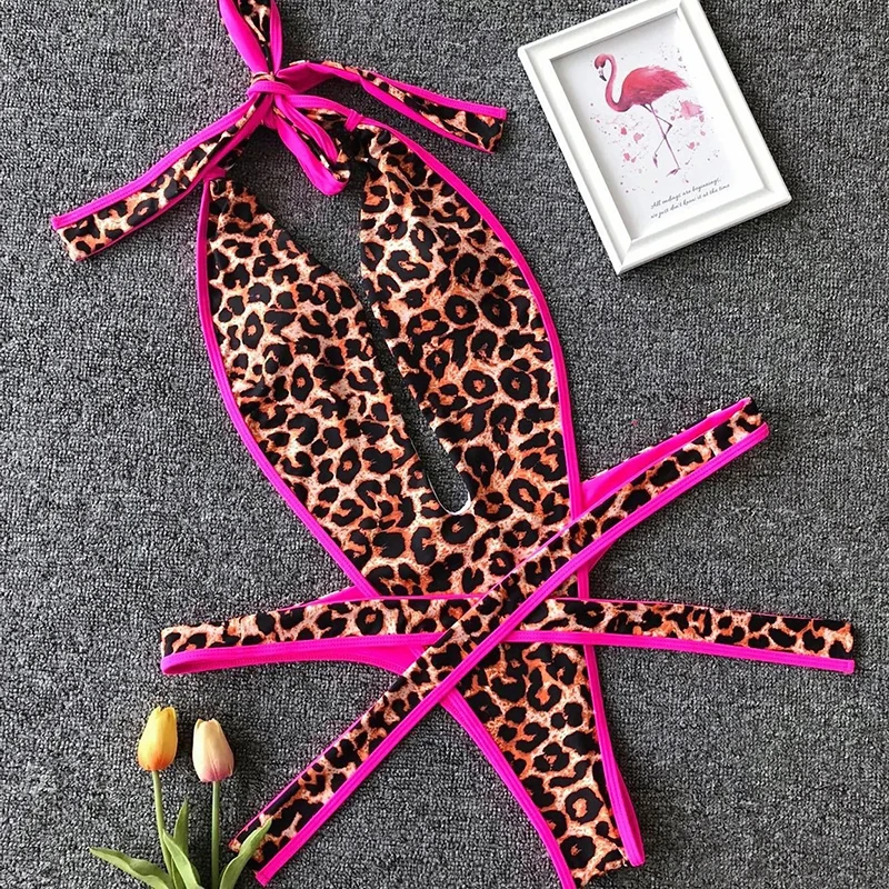 

Sexy Bikini Swimsuit Women Leopard Print Hollow Out Backless V Neck One Piece Swimsuit 2026 New Front Tie Bathing Suit Beachwear