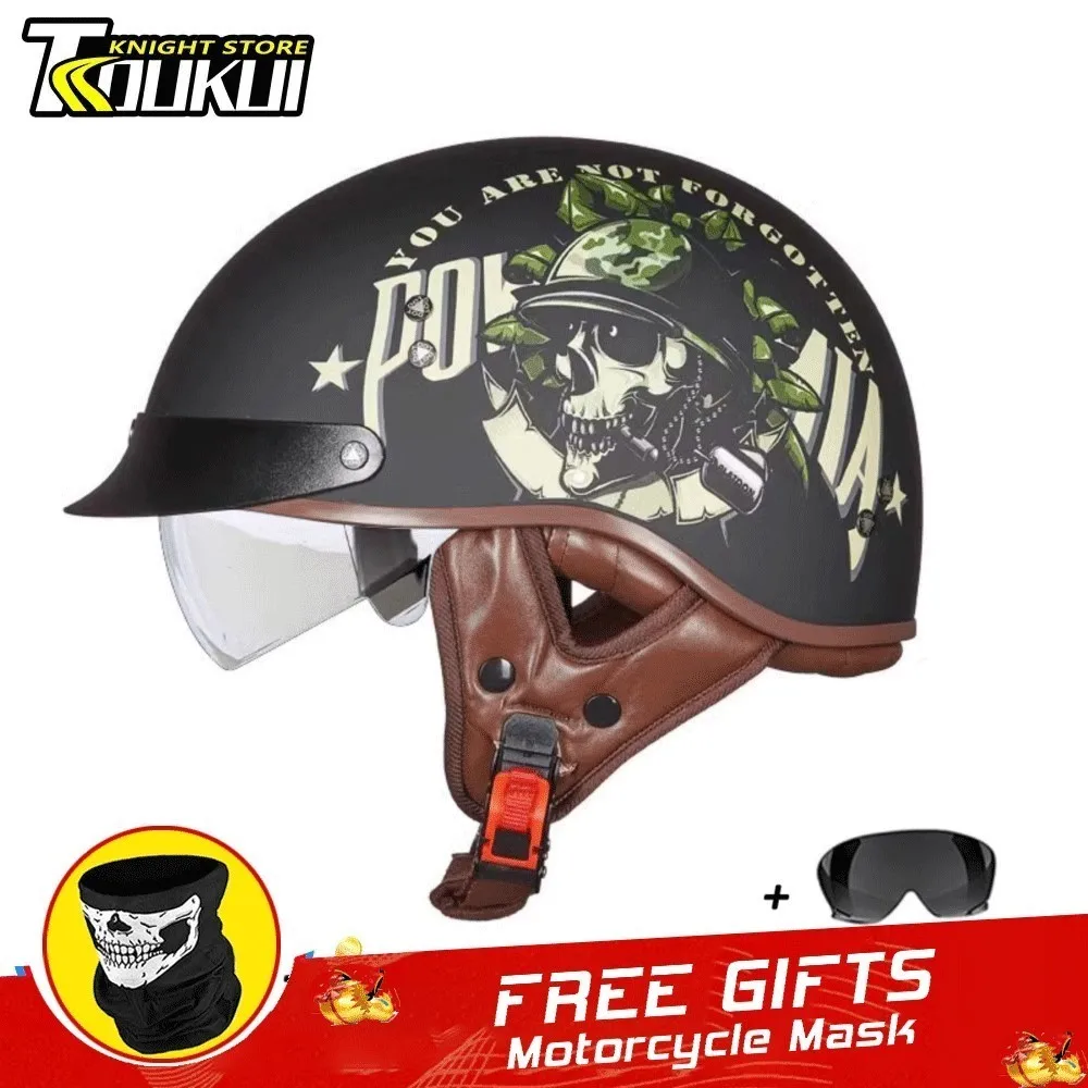 Motorcycle Helmet Motorcyclist German Retro Cycling Helmet Scooter Motorbike HD Visors Detachable Insert Liner DOT Certification