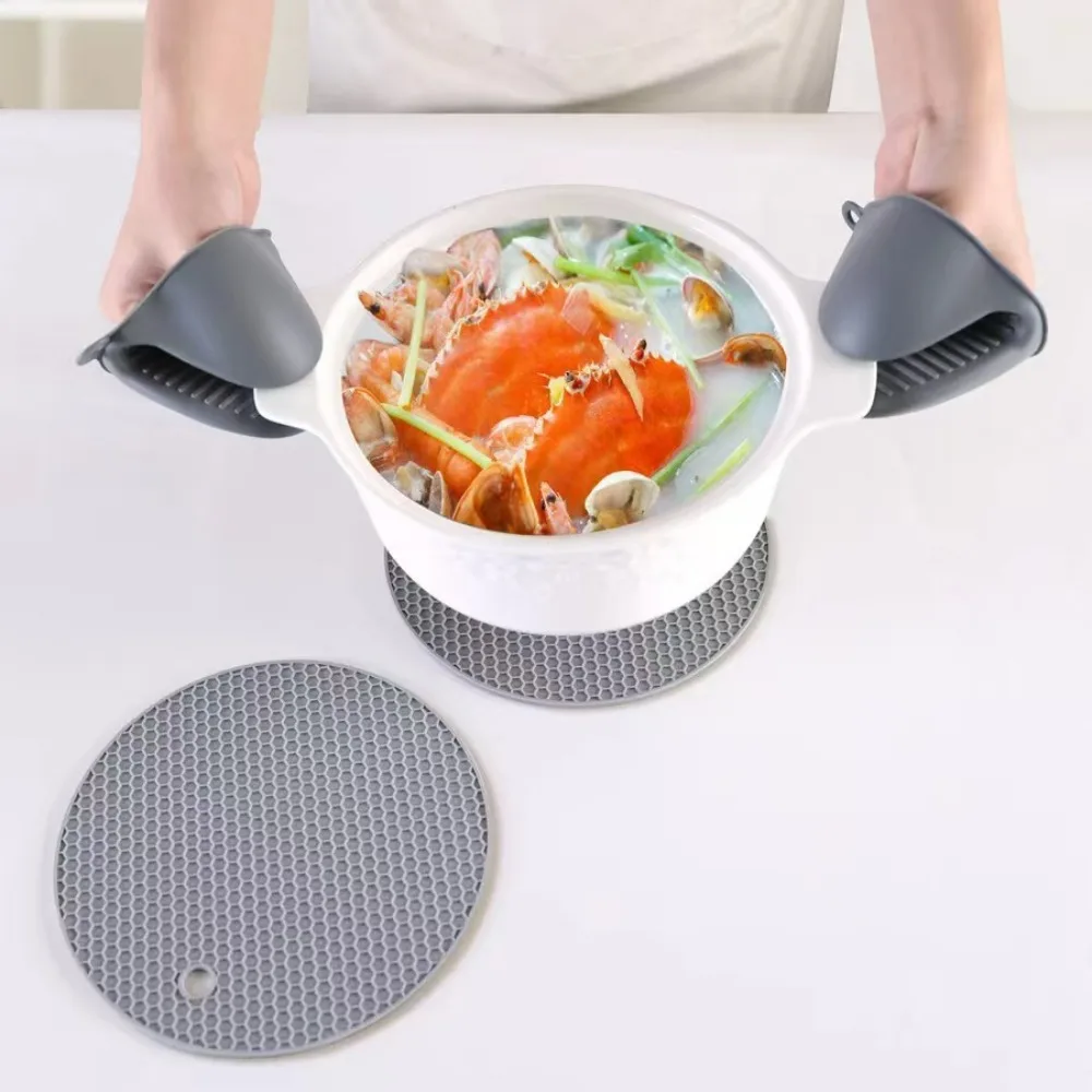 قفازات فرن من السيليكون المقاومة للحرارة وقفازات الميكروويف - حاملات أوعية سميكة على شكل قرص العسل مكونة من 6 قطع مجموعة أدوات مطبخ عازلة للحرارة #4