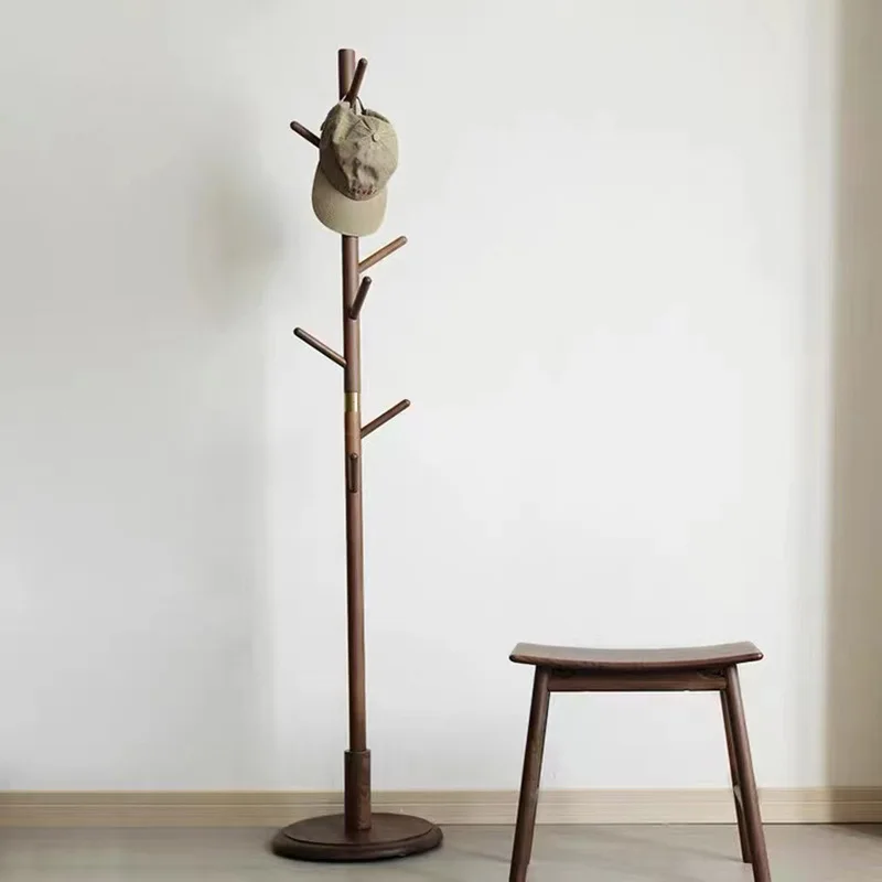 Black walnut hanger floor hanger, bedroom single pole simple modern home, door solid wood, coat rack