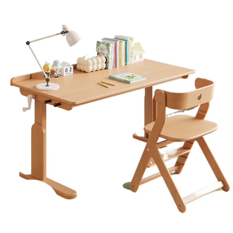 CX Solid Wood Study Table Junior High School Student Only for Pupils Writing Table and Chair Adjustable