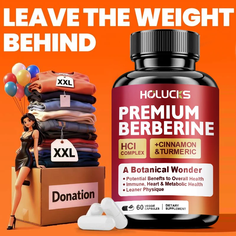 Premium Berberine HCI Complex Supplement, with Cinnamon & Turmeric, Support Metabolic & Heart Health, Boost Immune Function, Overall Body Wellness