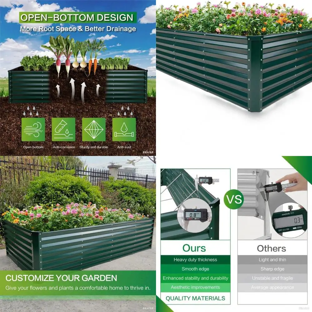 

Комплект приподнятой садовой кровати — кашпо из оцинкованного металла 8x4x2 футов для уличных овощей, фруктов, цветов, трав в прямоугольном темно-зеленом цвете