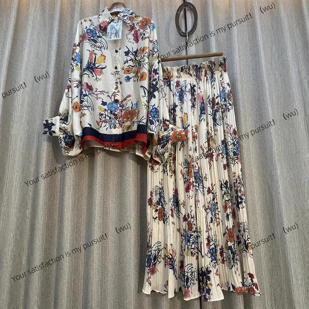ZOCI-Women's Vintage Printed Loose Shirt Two-piece Set + Elastic Waist Pleated Wide Leg Pants Fashion Set