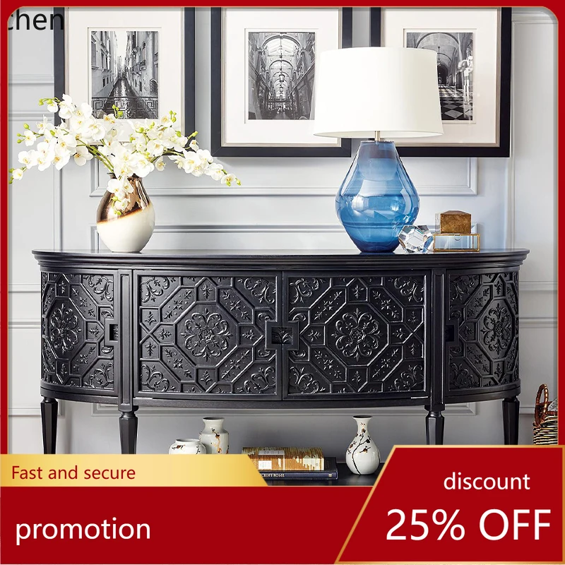 

HT home entrance cabinet retro wall partition cabinet locker living room solid wood carving flower cabinet