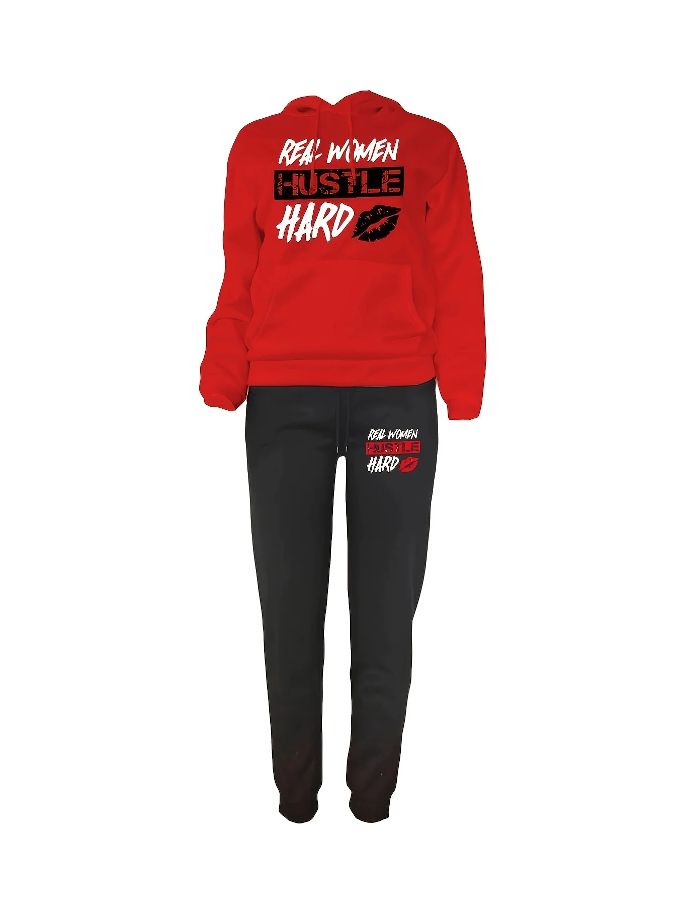 المرأة مقنعين البلوز + Sweatpants مجموعة الهيب هوب عادية الشفاه طباعة إلكتروني طباعة ملابس رياضية فضفاضة الخريف الصوف الملابس الدافئة