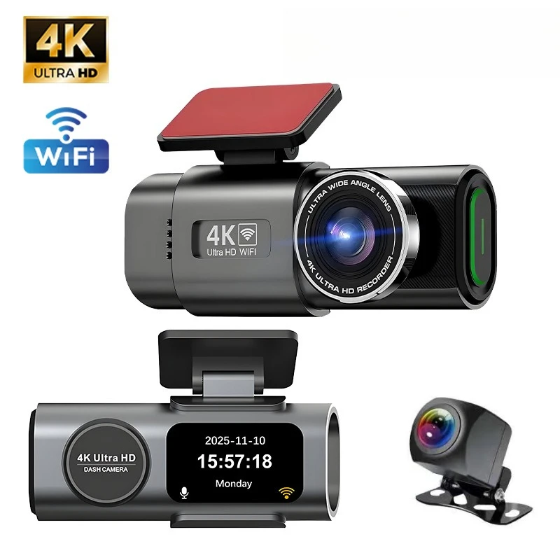 

Dash Cam 4K UHD Dual Recording Car Camera DVR Night Vision Video Recorder Built-In Wi-Fi Support GPS 24H Parking
