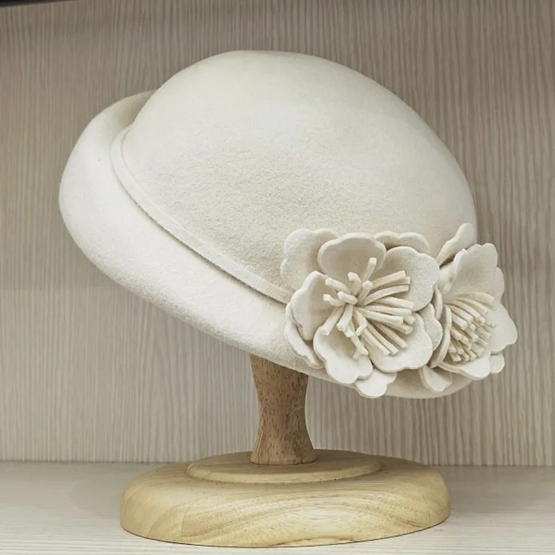 Women Beret Winter Hats Double Flower Ladies Hat Wedding Party Church Fedora Hat Fancy