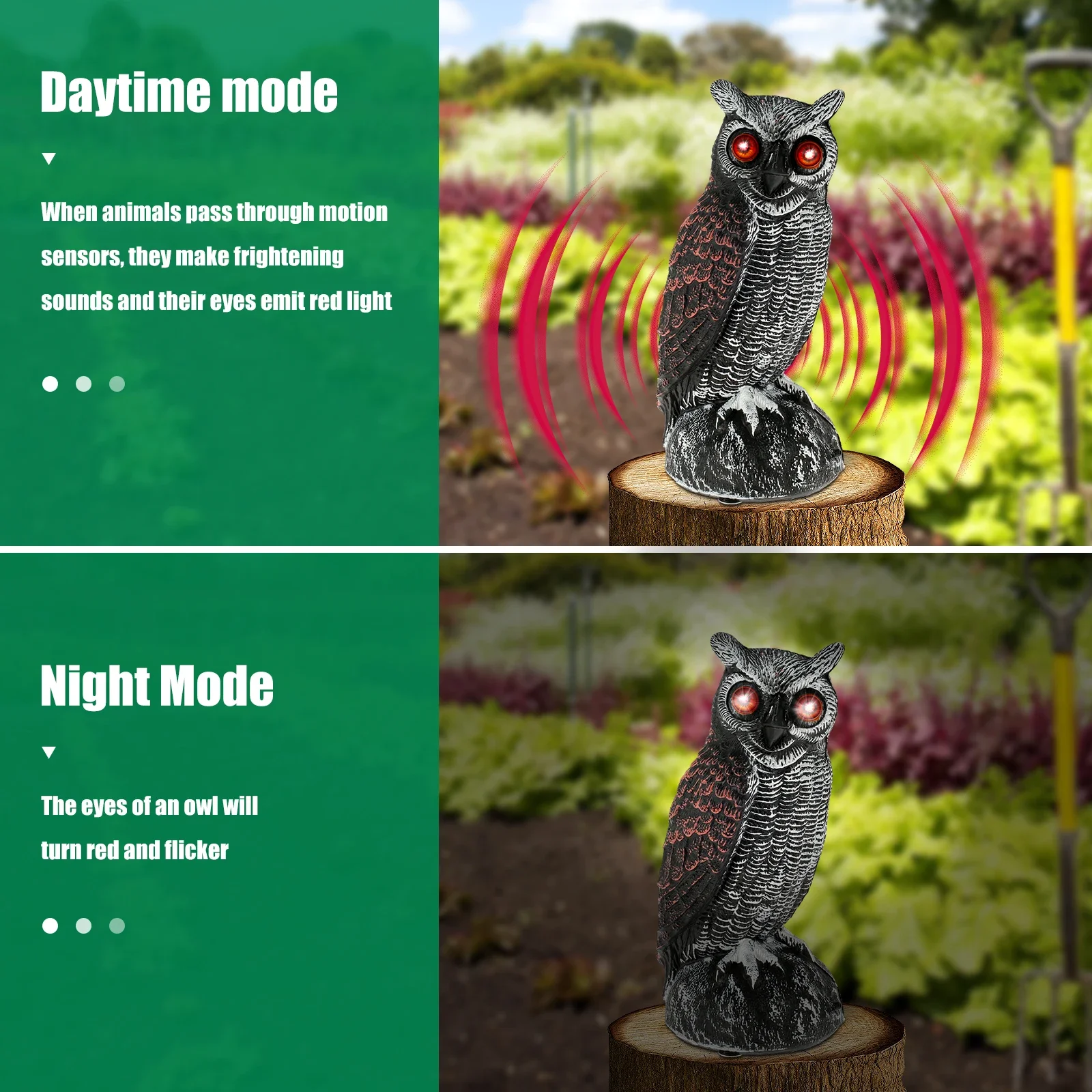New Solar Owl Scare Bird Control Devices Waterproof Garden Fake Owl Deterrent Decoration With Scary Sound and Eyes Emit Light view 3