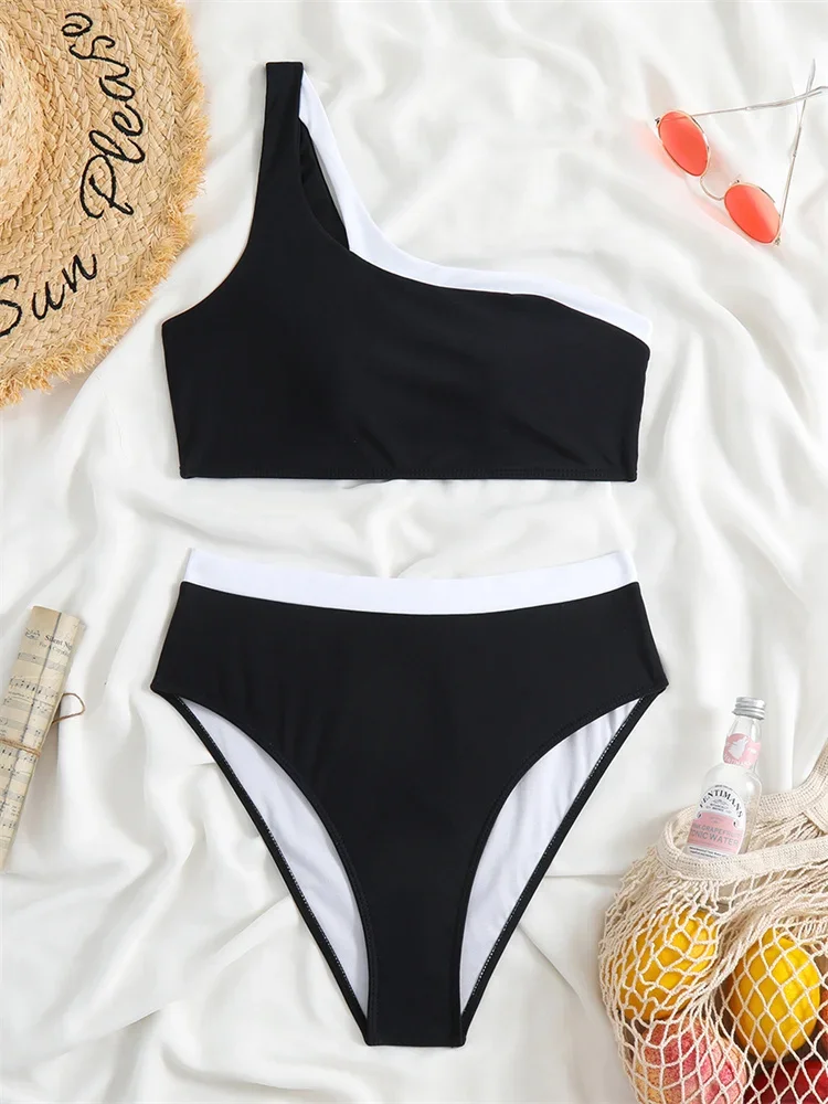 

Bikini Swimsuit Women High Waist Swimwear 2025 New One Shoulder Bikinis Set Sexy Thong Bathing Suit For Female Summer Beach Wear