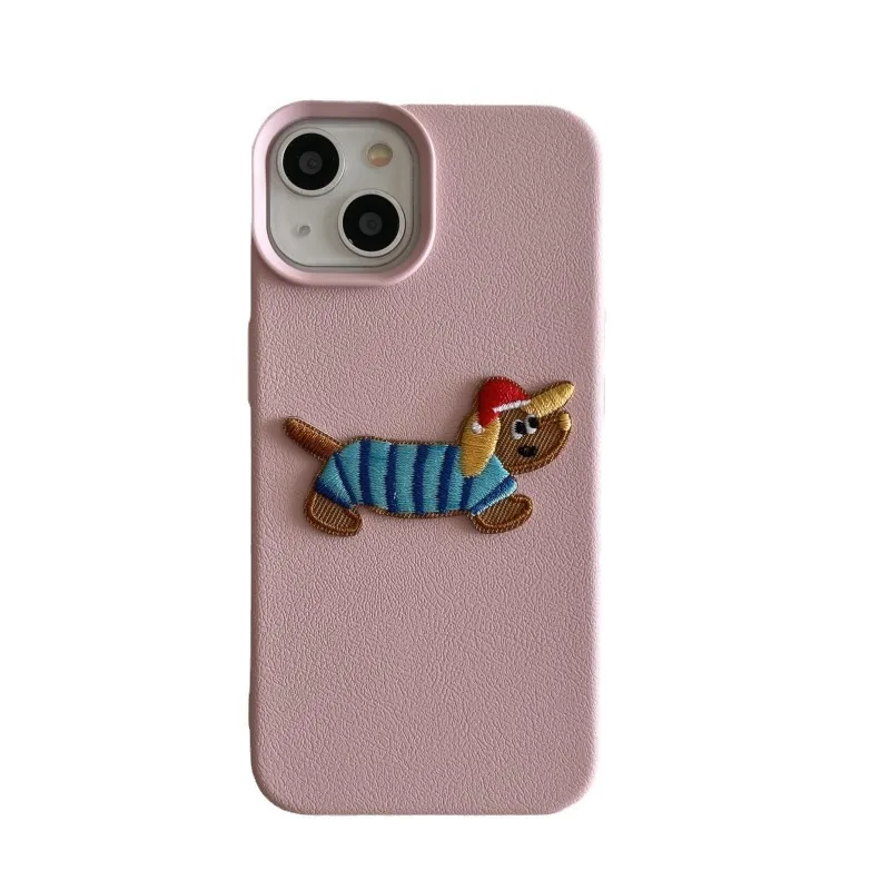 Divertente ricamo bassotto Pet dog art custodia per telefono per iPhone 15 14 13 12 Pro Max custodia Cute Cartoon luxury Cover morbida antiurto