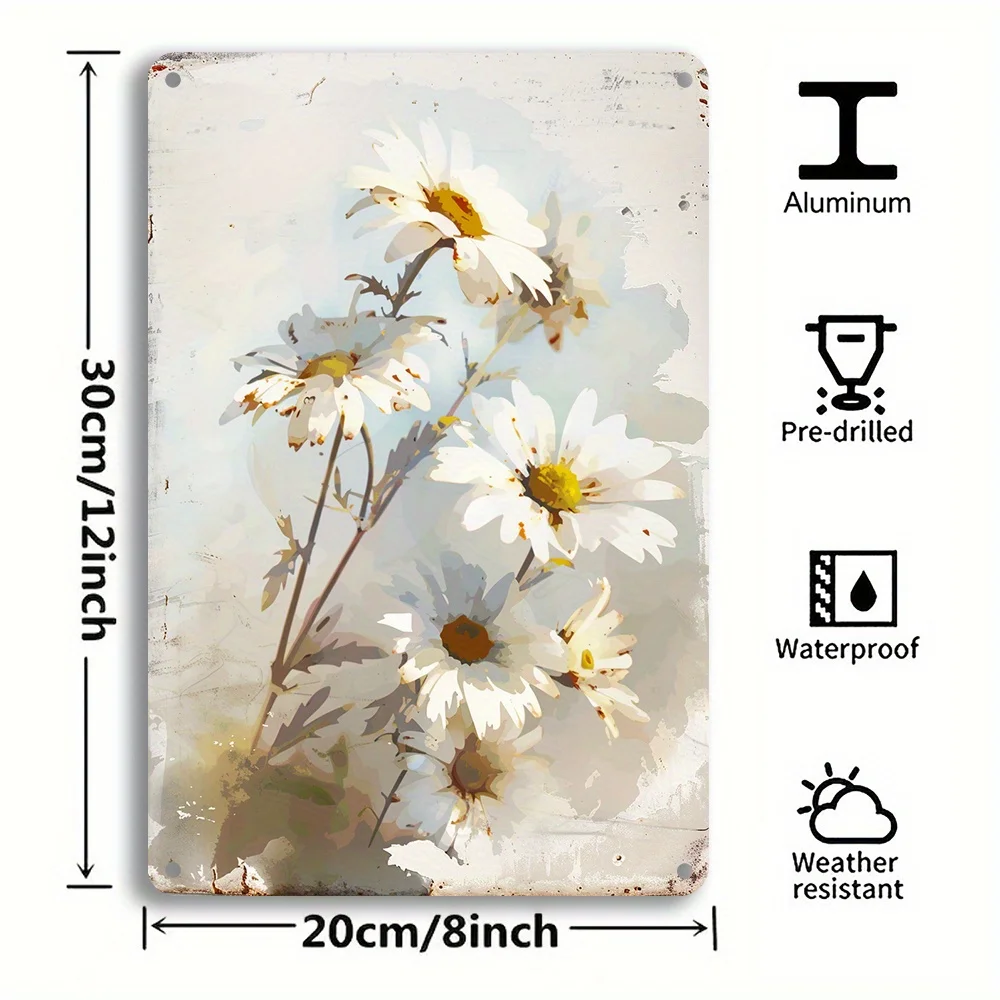 1pc branco margarida ferro metal sinal pré-perfurado impermeável à prova de intempéries interior ao ar livre arte decorativa decoração de parede de casa