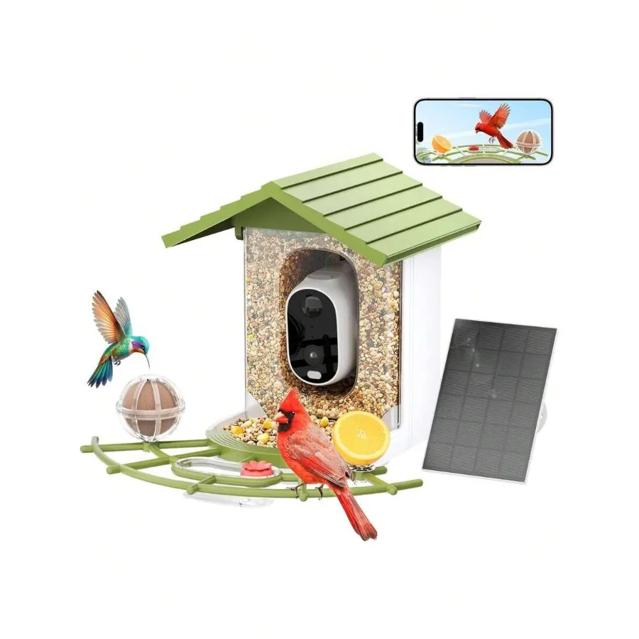 Bird Feeder With Camera, 2.5K QHD Camera Birds Feeder Outdoor Powered, AI Identification, tant Notifications, 2.4GHz 2-Way Audi