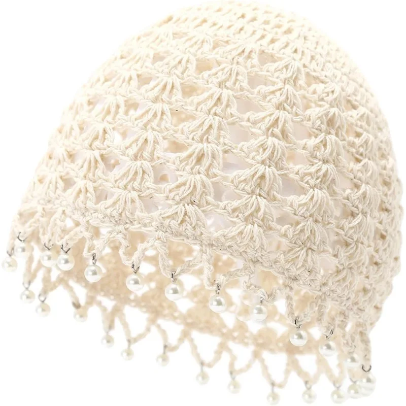 Bohemian Style Hollow Out Ethnic Style Hat Cute Sweet Crochet Hollow Knitted Hat Korean Beads Tassels Weave Cap Outdoor