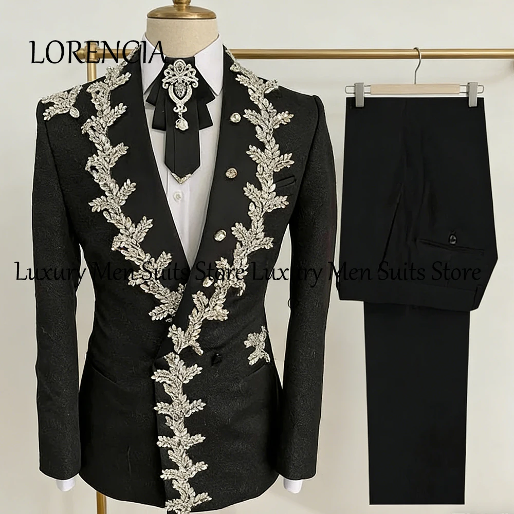 

Sparkling Diamond Suits for Man 2 Pieces Jewelry Tuxedos Set Wedding Party Groom Outfits Customized Blazer Pants costumes homme
