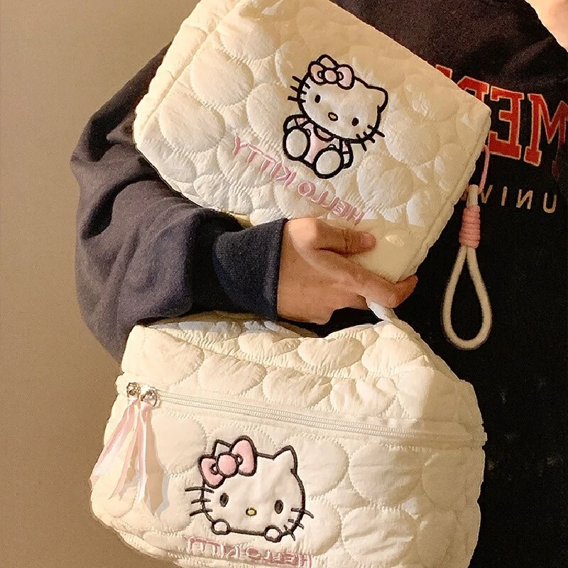 Sanrio Anime Periphery Cute Hello Kitty Meleti Kuromi Storage Bag Square Large Capacity Cute Girl Makeup Bag Skincare Travel Sto