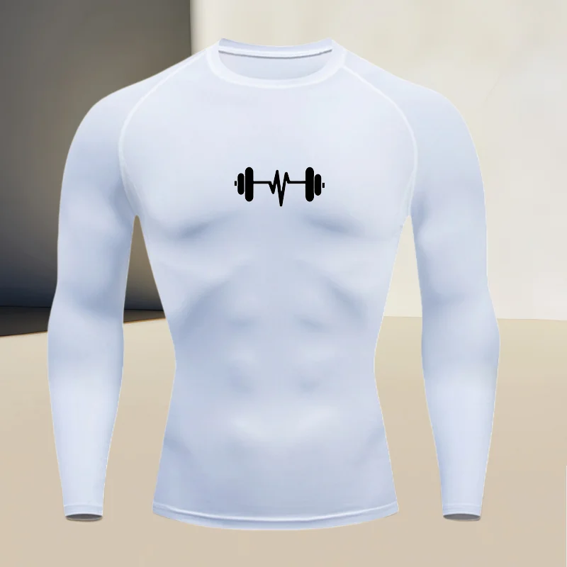 Men's round neck quick drying compression long sleeved printed top - a must-have for high stretch fitness and outdoor sports - Image 2