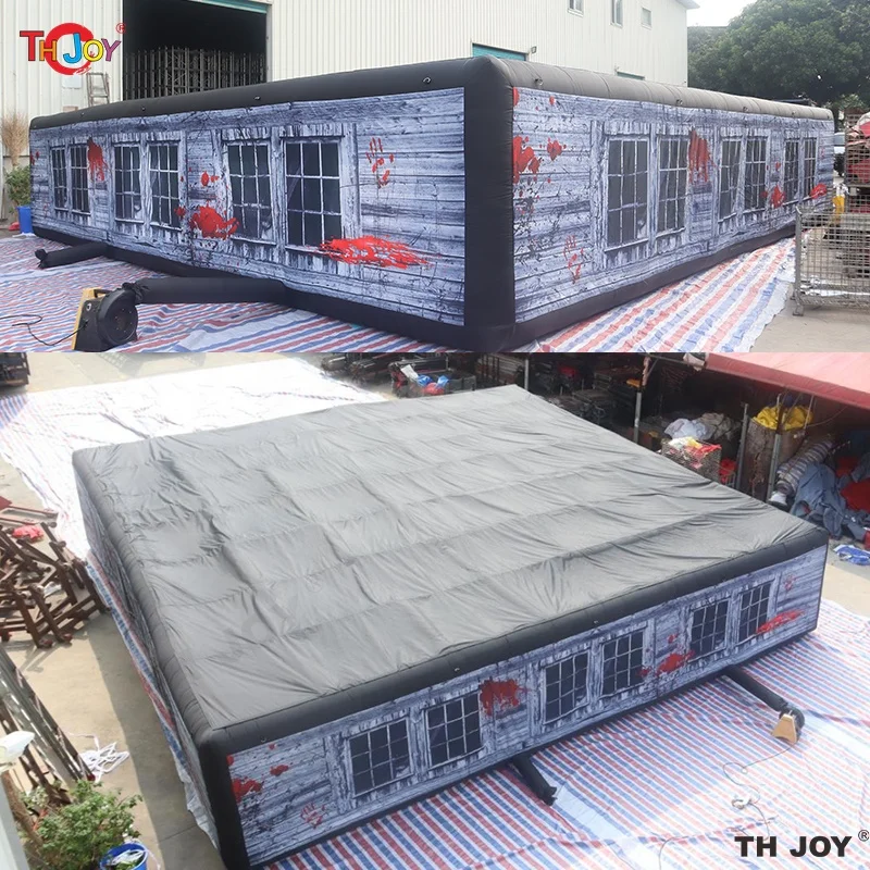 New Design 40x40ft Halloween Blood Haunted House Inflatable Maze With Removable Cover Kids Inflatable Laser Maze Game