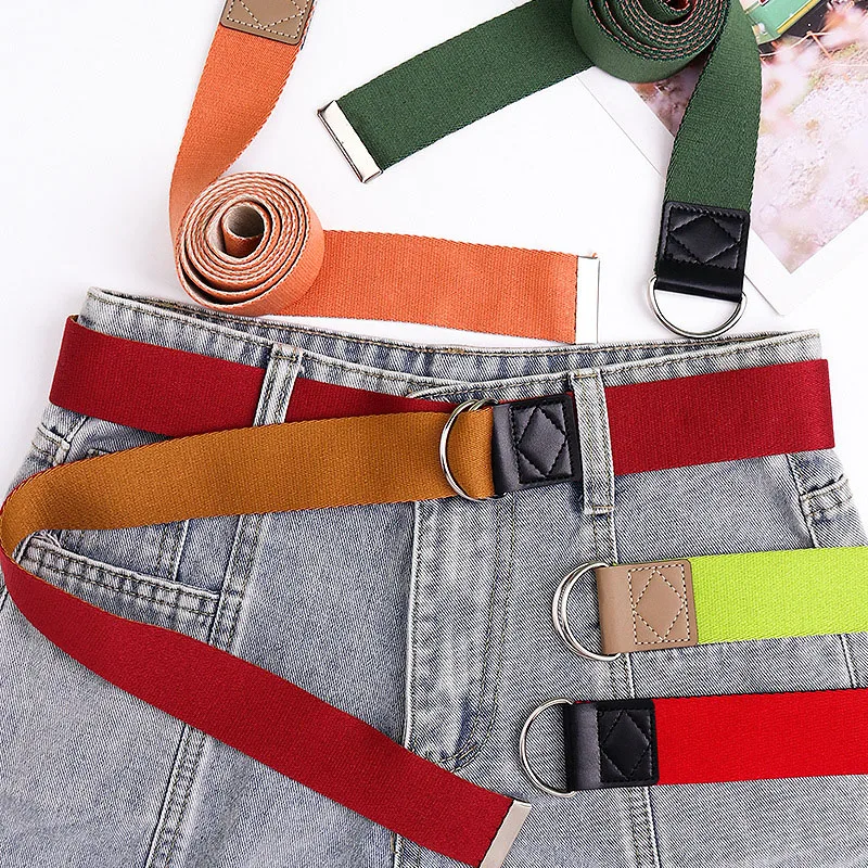 حزام رعاة البقر الكاجوال ، حزام قماش ، مشبك حلقي مزدوج ، جودة ، لون خالص ، بسيط ، طلاب ، تدريب ، رعاة البقر ، حزام