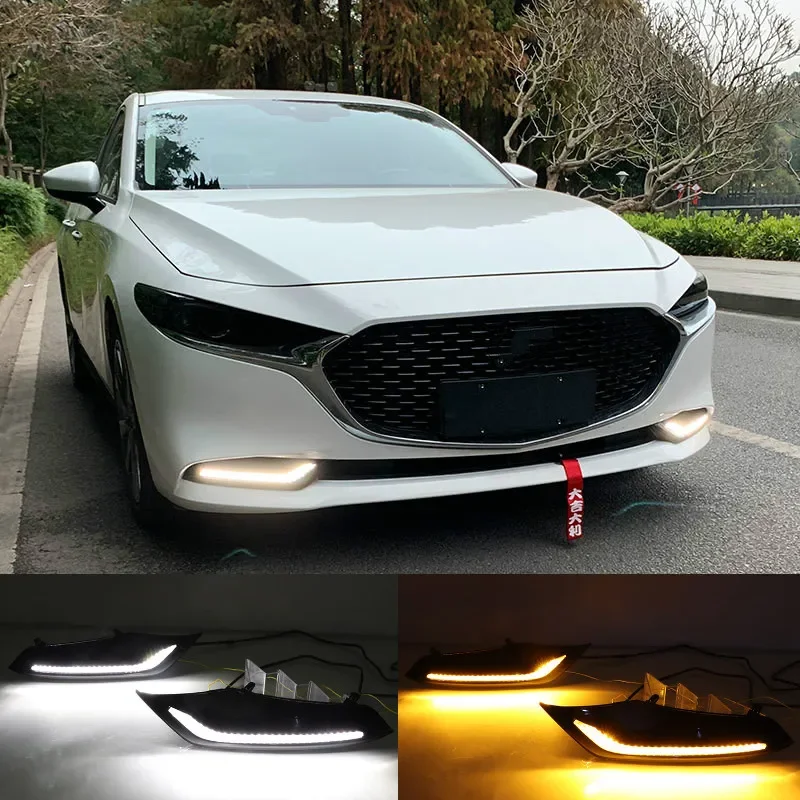 

2Pcs DRL for Mazda 3 Axela 2019 2020 LED car Driving daytime running light fog lamp with flow yellow turn Signal