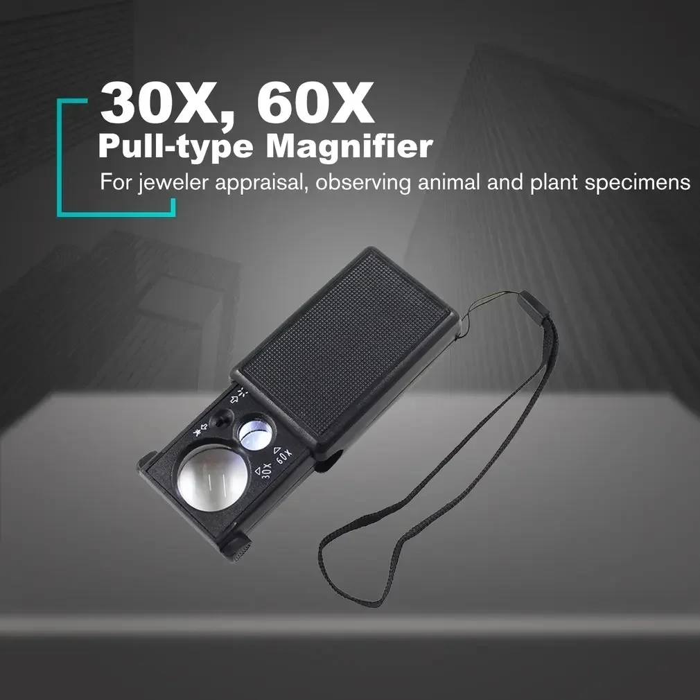 30X 60X Multi-Power Small Portable Loupe Magnifier With UV LED LightJewelry Loupe Magnifier For Diamonds Gems Coins Stamps