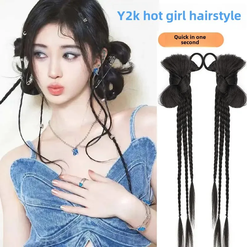 Ji Jingyi Y2K Denim Sexy Girl Metal Texture Accessory Dirty Dreads Hair Bead Ring New Chinese Style Wig Braids Asian Fiber Tail