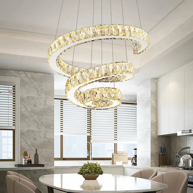 

Luxury Crystal Ring Led Chandelier Modern Silver Cristal Hanging Lamps For Dinging Room Round Lighting Fixtures Indoor Luminaire