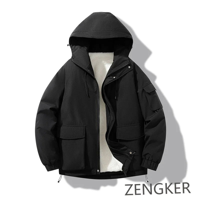 Winter plus size men trendy loose hooded solid color jacket casual comfortable warm thick cotton coat 8xL 130kg