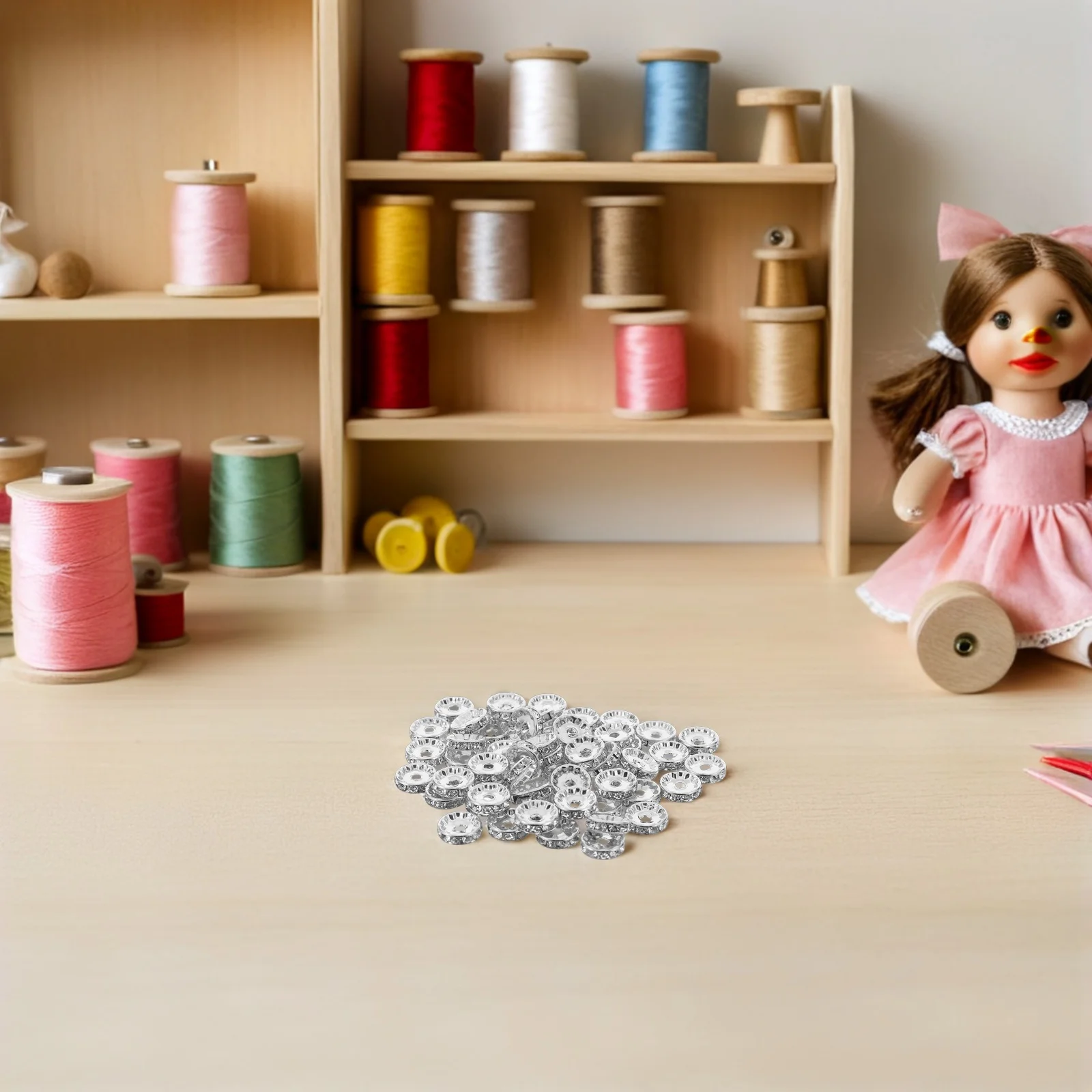 

100Pcs Rhinestone Spacer Beads Jewelry Making Large Hole Crystal Rondelle Spacers for Bracelets Pen DIY Crafts Silver