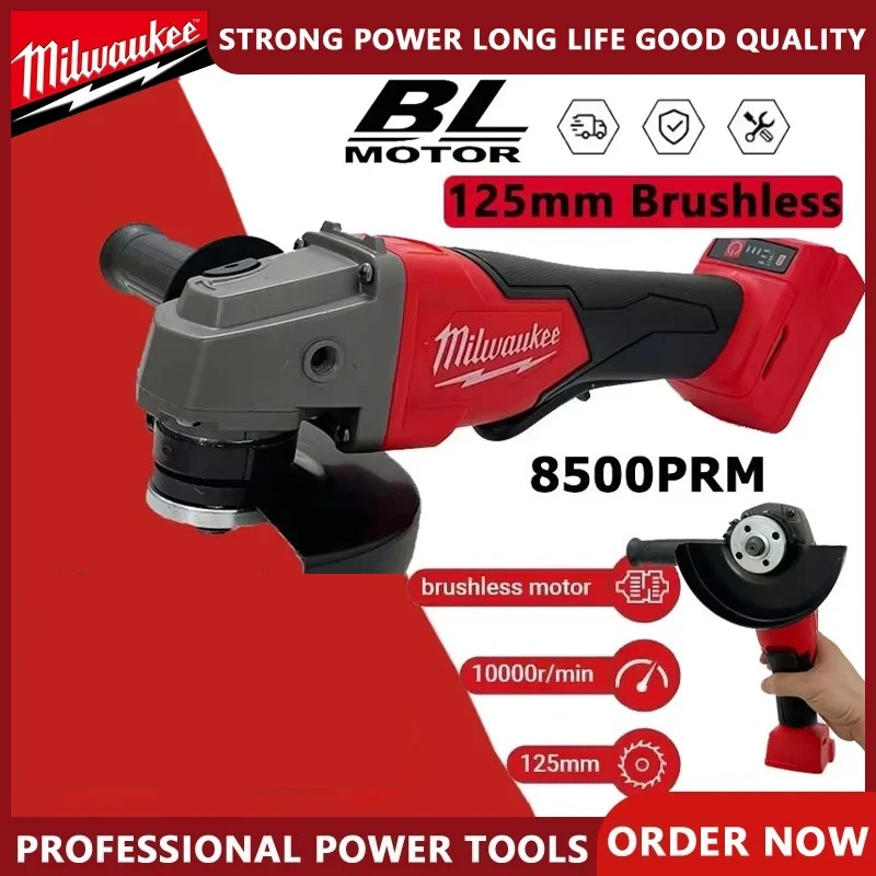 

Milwaukee Бесщеточная угловая шлифовальная машина 125 мм, беспроводная метла, 9000 об/мин, машина для полировки и резки с литиевой батареей, 18 В