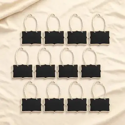 

12pcs Mini Wooden Blackboard Two-Sided Hanging Message Board Diy Decor Sign Chalkboards Reusable Note Boards Smooth Surface