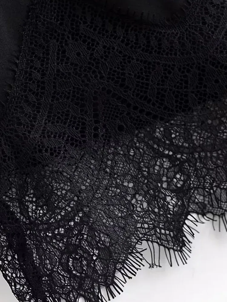 Mujer 2025 otoño nueva elegante falda negra de encaje satinado de lujo Falda larga recta falda de Mujer de fiesta de moda