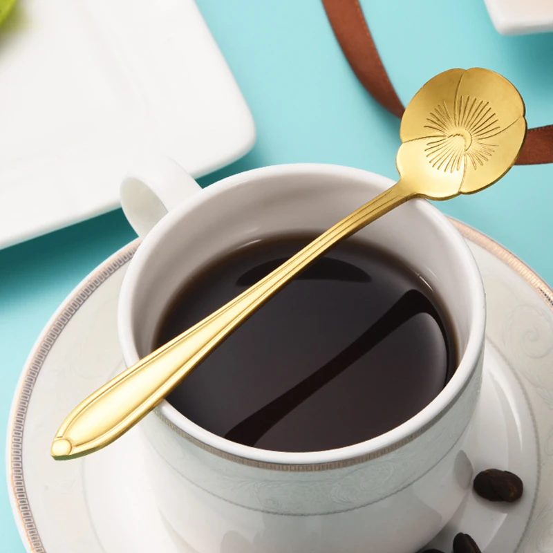 Stainless Steel Teaspoons For Coffee Floral Spoon For Ice Cream Dessert Scoop Kitchen Accessories Wedding Christmas Gift  Rose