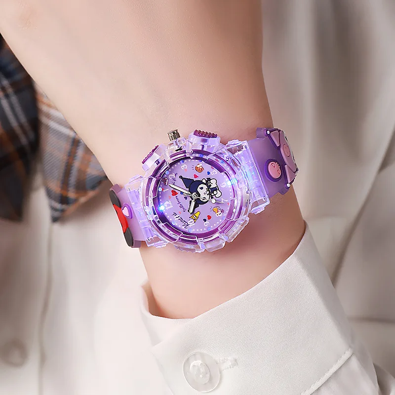 Child Sanrio Wrist Watch Cinnamoroll Quartz Watchband Y2K Hello Kitty Flash Watch Kuromi Clock My Melody Girl Gift Kid Anime Toy