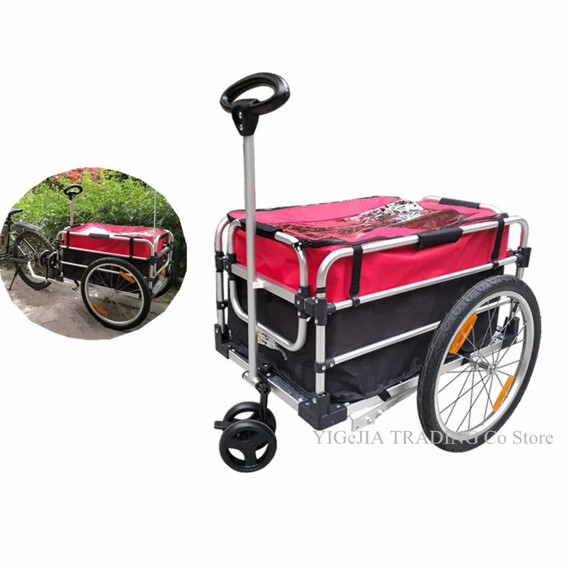 2 in 1 Bicycle Trailer & Hand Cart, Aluminium Alloy Frame Bike Cargo, 20 Inch Big Wheel Luggage Truck