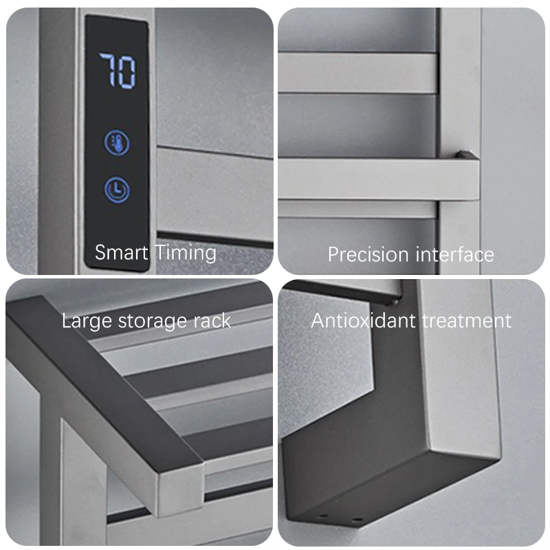 OXG Термостатическая электрическая вешалка для полотенец для ванной комнаты Настенная электрическая вешалка для полотенец с подогревом для ванной комнаты, встроенный таймер