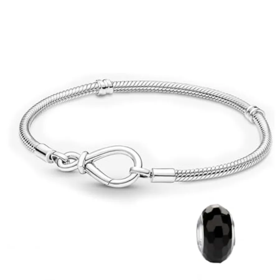 

LNQOBU 925 Sterling Silver Snake Chain Bracelet Glossy Women Charm Bracelets for Mother's Day Gift With one Spacer Beads