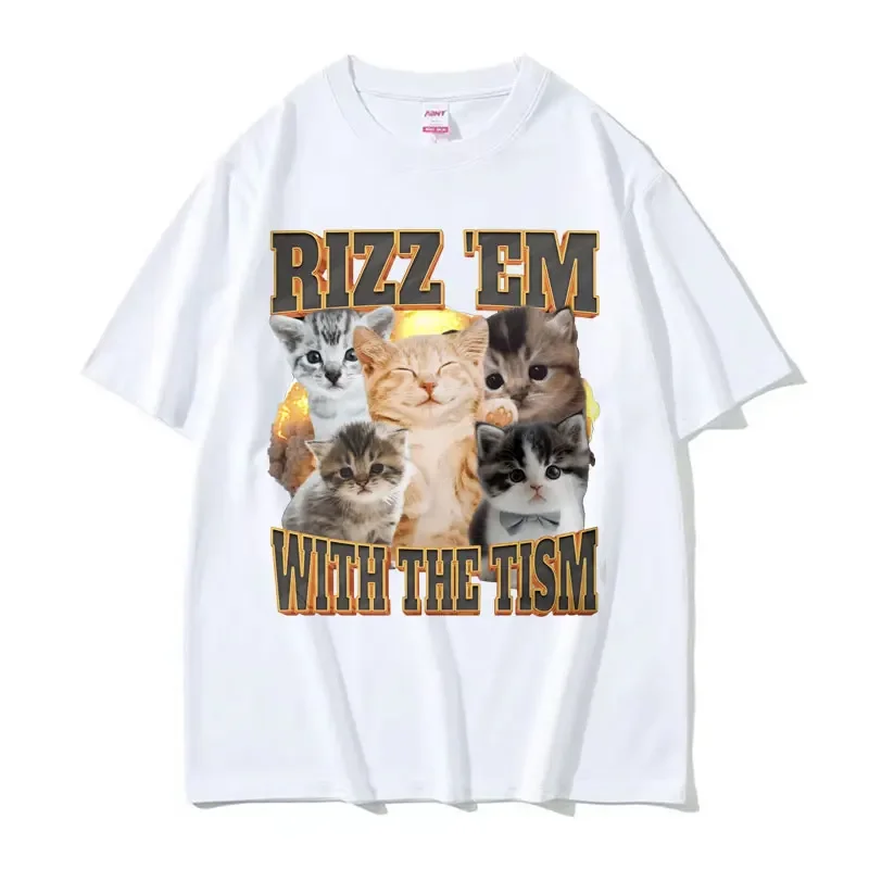 Rizz Em with The Tism Mens Clothing graphic Unisex oversized Vintage Hip Hop Men Women Streetwear Tees Short Sleeve