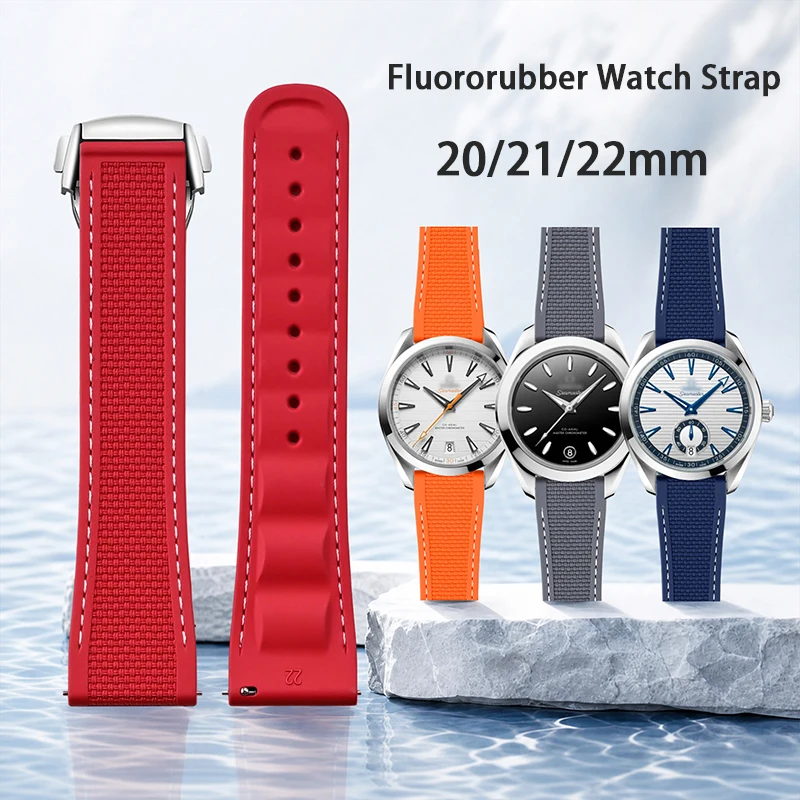 Fluoro Rubber Folding Buckle Strap 20mm 21mm 22mm Quick Release FKM Diving Sport Watch Bracelet Band for Omega Seamaster 150 300
