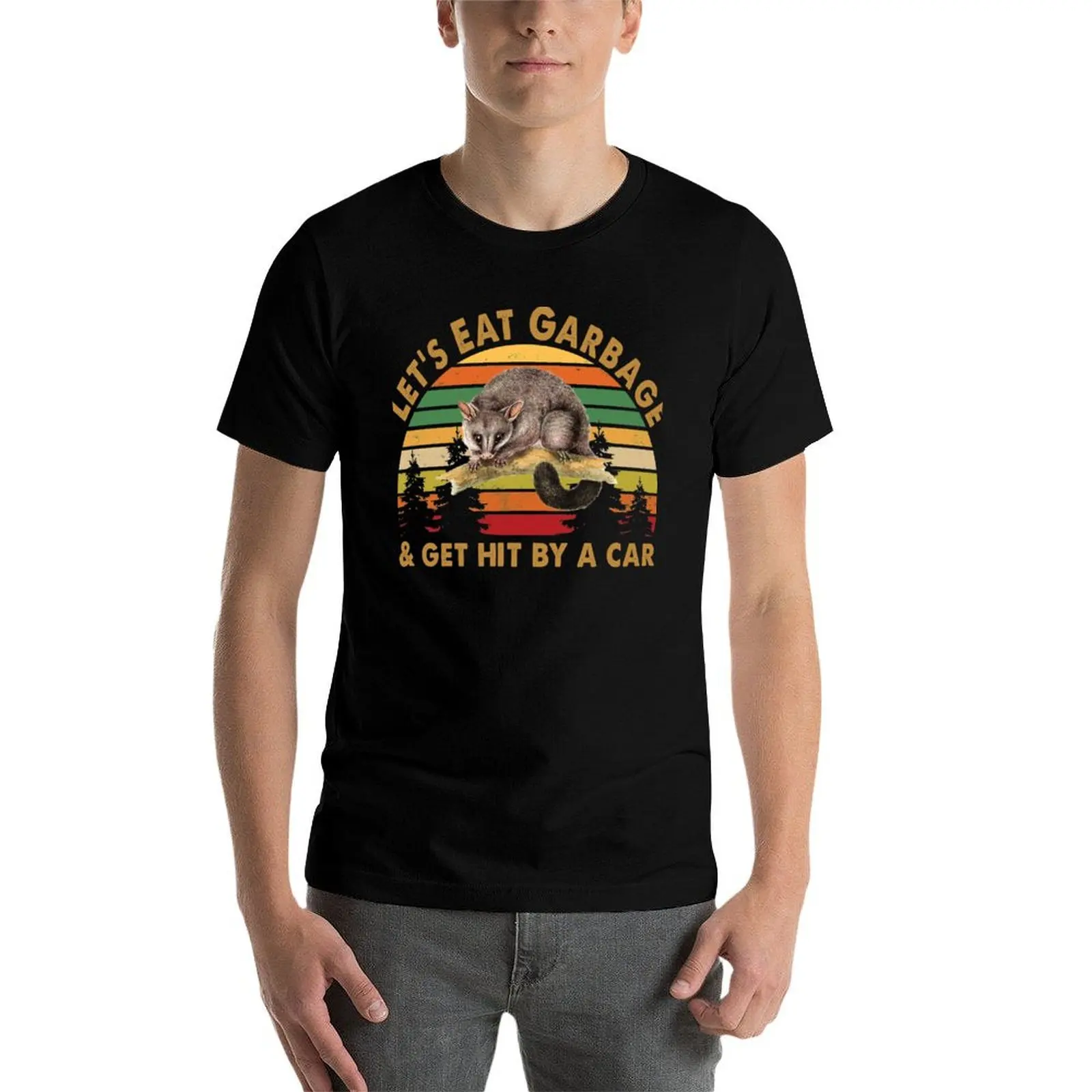 

Let's Eat Garbage and Get Hit By a Car I Satanic Possum T-Shirt man t shirt graphic T-Shirt